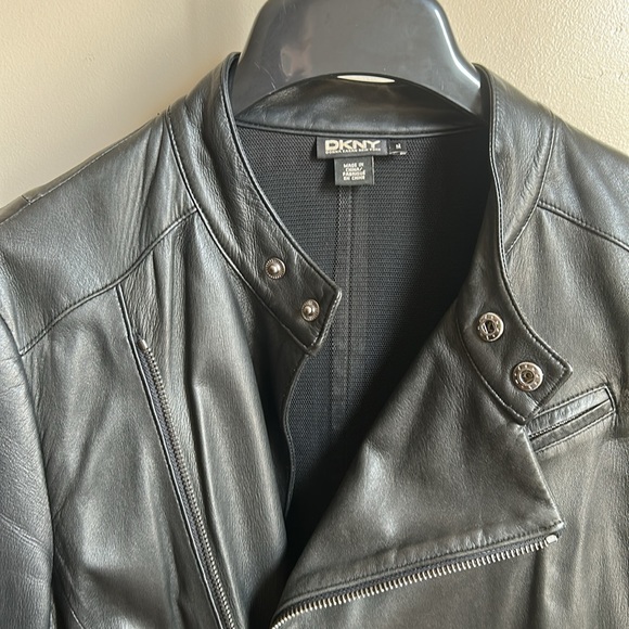 DKNY Black Leather Moto Jacket - Picture 4 of 9